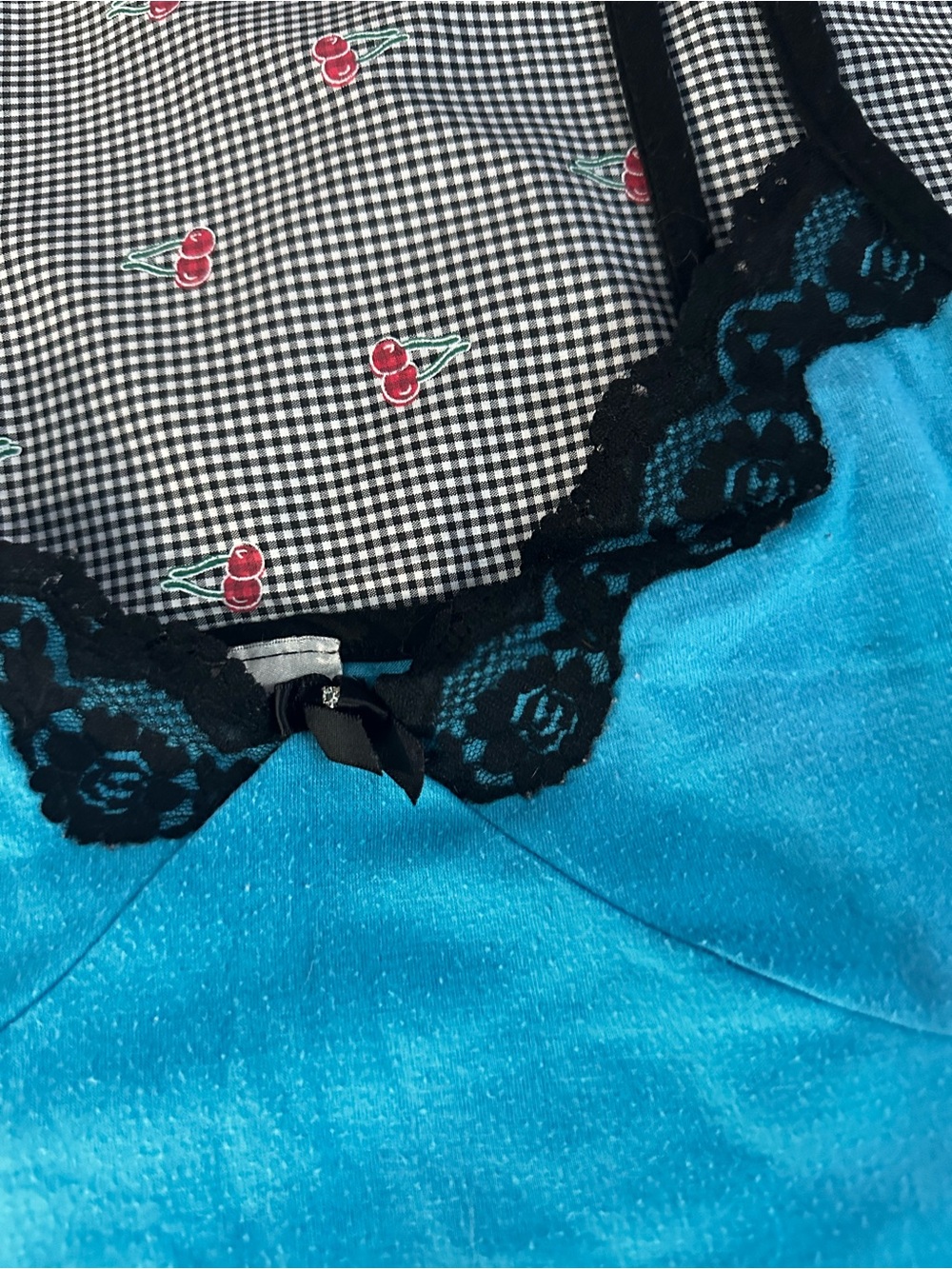 ANDREA FENZI Turquoise Blue Camisole with Black Lace Trim - Picture 2 of 6